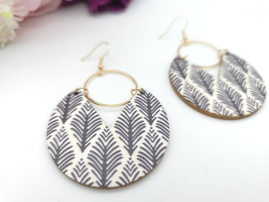 Preview: Große Holz Ohrringe Wood Muster